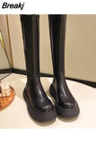 Shoes Woman Zipper Rubber Boots Sexy Thigh High Heels High Sexy Round Toe Clogs Platform Boots-Women Chelsea Rain Autumn