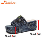 For Dropship 2023 New Summer Elegant Wedge Slide Sandals For Women Denim Single Band Flatform Sandals Beach