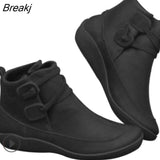 Women PU Leather Ankle Boots Woman Autumn Winter Cross Strappy Women Punk Boots Flat Short Plush Vintage Punk Mujer