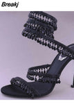 Crystal Ankle Strap Women's Sandals Peep Toe High Heels Shoes Summer Gladiator Sandals Women Luxury Designer