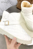 Woman Boots Non-Slip Snow Boots Women Raise The Bottom Warm with Velvet Short Lattice Luxury Designer Beige Black