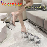 Show Stripper Heels 17 20cm Clear Shoes Women 2023 New Platform High Heels Sandals Female Transparent Sexy Open Toe