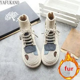 Matching Thick-Sole Big Head Doll Shoes Plus Velvet Women Boots Literary Retro Womens Short Boots Mori Girl Ankle