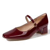 Autumn Women Buckle Mary Janes Shoes Patent Leather Dress Shoes High Heels Pumps Retro Ladies Shoe Black
