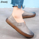 Designer Women Black Flats Slip On Ladies Casual Genuine Leather Flat Handmade Women Shoes Soft Bottom