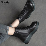 Winter Genuine Leather Ankle Boots Lace-Up 2023 Handmade Lady Soft Flat Shoes Comfortable Side Zip Ankle Boots Size