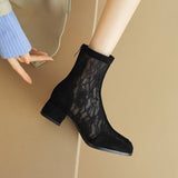 Breakj -43 Plus Size Boots Spring And Autumn Thin Hollow Net Boots 2025 New Women's Shoes Thick Heel Ankle Boots Fashion