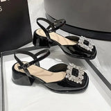 Sandals Med Block Heels Female Shoe All-Match Mary Jane New Medium Chunky Girls Closed Beige Clear Comfort Summer Fashion