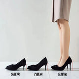 Breakj Large-Size High-Heeled Women 2025 Spring And Autumn New Black Fine Heel Pointed Light Mouth Velvet Professional Work