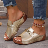 Breakj New Summer Thick-Bottomed Fish Mouth Slippers Women's Shoes Large-Size Wide Strips Thick-Bottomed