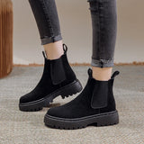 2023 New Suede Black Women's Ankle Boots Platform Shoes Casual Chelsea Boots Fashion Motorcycle Fashion Short Botas