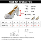 2023 Luxury Glitter Sequins Pumps Women Pearls Strap Bling Wedding Party Shoes Woman Square Toe High Heels Shoes