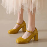 Heels Women 2023 Trend Chunky Heels Platform Lolita Mary Jane shoes Elegant Party Korean Shoes Dress beige yellow