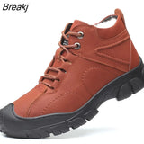 Leather Shoes Men Boots Thick Sole Warm Plush Snow Boots Non-slip Mens Ankle Boots Cotton Winter Footwear