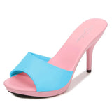 Brand Summer Slippers Women Mixed Colors PU Fine Heel 9cm Outside Sandal Platform Sexy Slipper Women Shoes Slides