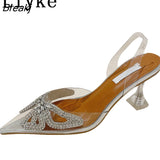 PVC Transparent Shoes Sexy Crystal Rhinestones Pointed Toe Strange Clear Heels For Women Mules Sandals Elegant Dress