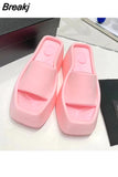 Summer Luxury Women's New Square Toe Wedge Heel Clip Toe Herringbone Slippers Women's Large High Heel