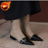 Black Short Shoes for Women Elegant with Low Heels Booties Work Female Ankle Boots Pointed Toe Designer Luxury
