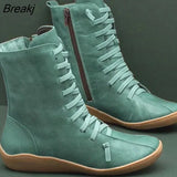 Women Autumn Vintage Zipper Lace Up Ankle Boots Ladies Retro Leather Shoes Woman High Top Shoes Women's Female Fashion