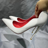 Women Sexy Patent Extremely High Heel Shoes Pointy Toe Curl Cut Ladies Designer Stiletto Pumps Pink Black