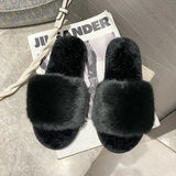 Fur Slippers 2024 New Fashion Chain Design Women Home Slippers Winter Indoor Open Toe Flat Non-slip Leisure Female