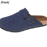 Women Suede Slippers Wedges Heel Cork Mules Platform Clog Non Slip Sole Buckle Outdoor Home