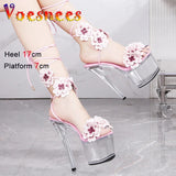 Women Sandals 17cm Thin Heels Ankle Strap Summer High Heels Sexy Party Shoes For Women Handmade Flowers Modern
