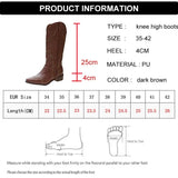 Retro Rivets Western Boots for Women 2023 Brwon Middle Heel Knee High Boots Woman Sexy Pointed Toe Cowgirl Long
