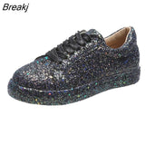 Women Lace Up Sneakers Glitter Autumn Flat Vulcanized Ladies Bling Casual Female Fashion Platform Zapatos De Mujer