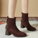 Winter New Round Head Frosted Leather Back Zipper Women's Comfortable and Warm External Wearing Bare Boots