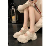 New Arrival Women Pumps Round Toe Platforms Hook&Loop Genuine Leather Thick High Heels Shoes Woman Size