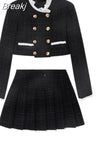 Autumn Vintage Suit Korean Fashion 2 Piece Dress Set Black Y2k Mini Skirt Woman + Elegant Crop Tops Casual Casual