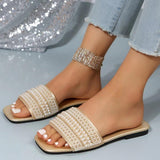 Breakj Women's Shoes 41 Fat Feet Toe Summer New Flat Bottom One-Word Drag Wearing Korean Version Of Cool Slippers Women's