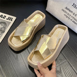Gold High heeled slippers Women summer New Brand Designer Peep Toe Sandals Women Soft comfortable platform slipper