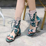Color Rivets Studded Women Gladiator Sandals Outside Casual Flat Shoes Woman Hollow Out Lace-up Flats Summer