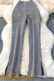 Print Long Pants High Waist Vintage Long Trousers Women 2023 New Spring Autumn Slim Split Hem Casual Female