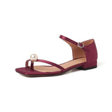 Women Sandals 2023 Summer Shoes Female Square Toe Flat Heels Slides Fashion Pearl Slide Clip Toe Sliver Flip Flops
