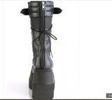 Size 43 Black Gothic Motorcycle Boots Zip High Heel Punk Rivets Chunky Platform Mid-Calf Women Boots Shoes Women De
