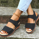 Women's Sandals Summer Shoes Women New Ladies Sewing cross Out Wedges Female Casual Pu Leather Platform Retro Sandal plus