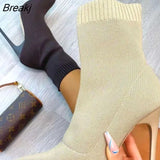 Women Sock Boots Sexy Knitting Stretch Boots High Heels Shoes Female Thin Heel Ankle Botas Zapatos Mujer Primavera Verano