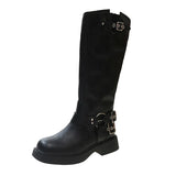 for Women 2023 Hot Sale Autumn Pull on Knee-High Women's Boots Solid Color Round Toe Platform Water Proof Western
