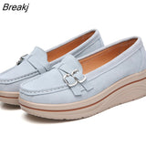 Women Platform Shoes Leather Flats Casual Thick Bottom Height Increasing Slip on Creepers Sneakers Moccasins Suede