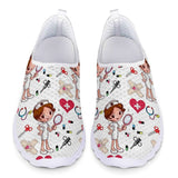Cartoon Nurse Doctor Print Women Sneakers Slip on Light Mesh Shoes Summer Breathable Flats Shoes Zapatos