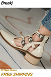 Women Shoes Summer Chunky Heel Sandals Pointed Toe Buckle Strap High Shoes Casual Black Fashion Ladies Hollow Ankle
