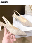 Toe Sandals Black Shoes for Women Buckle Strap All-Match Clear Heels Sexy Beige Velvet Fashion Stiletto Comfort Girls