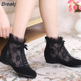 2023 Fashion Summer Ankle Boots for Women Flat Heel Boots Mesh Height Increasing Casual Shoes Genuine Leather Big