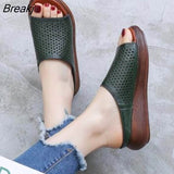 Summer Women Shoes Wedges Slippers Platform Sandals Genuine Leather Handmade Hollow Out Comfortable Women
