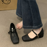 And Winter 2024 New Style Thick-Heeled Mary Jane Shoes With Square Head Style With Skirt And Single Shoes For Women's