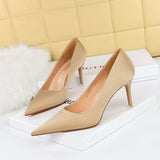 Breakj Korean Version Of Fashion Simple Versatile High Heels Fine Heel High Heel Shallow Pointed Spring Silk Satin Women's Single