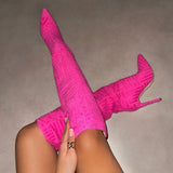Brand Autumn Winter Knee High Boots Women Sexy Party Mature Thin High Heels Women's Boots Flock INS Club Female Trendy